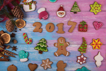 Fototapeta na wymiar Gingerbreads for new 2017 years