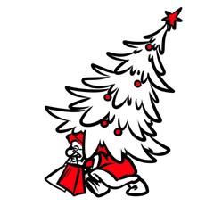 Christmas tree gifts grandmother cartoon illustration isolated image 

