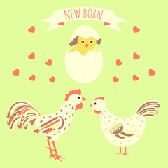 greeting card with new born chicken