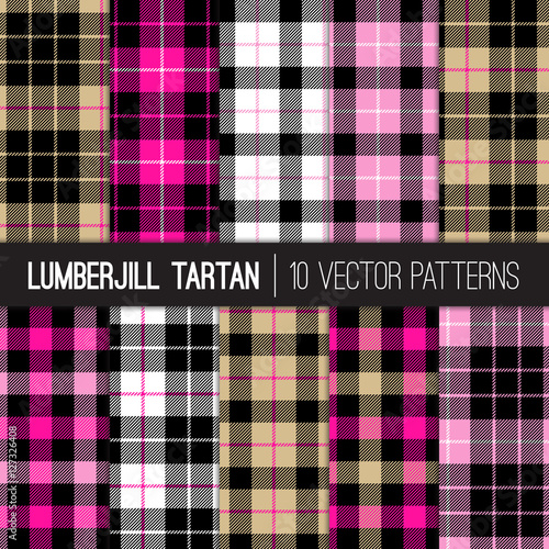 Lumberjill Tartan Plaid Vector Seamless Patterns In Pink