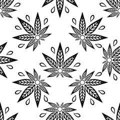 Seamless pattern black and white with of cannabis leaves.