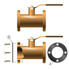 Industrial valve with a flat handle. Technical drawing metal val