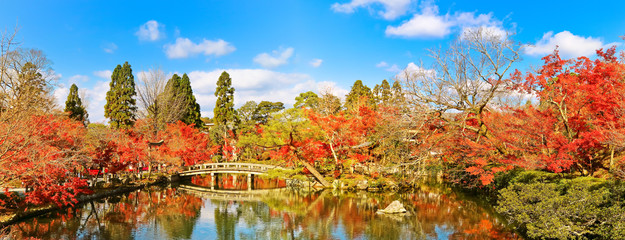View of the Japanese garden in autumn in Kyoto, Japan.