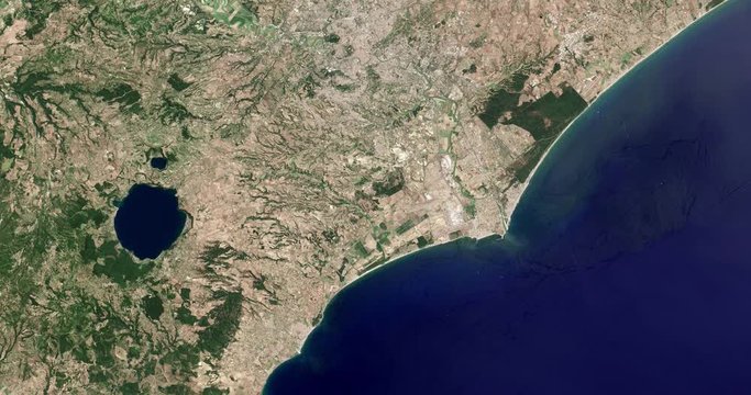 High-altitude overflight aerial of Rome and outlying areas. Clip loops and is reversible. Elements of this image furnished by NASA 

