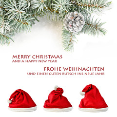 Nikolausmützen und Tannenzeige mit Text