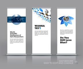 Business vector set of modern roll Up Banner stand design with g