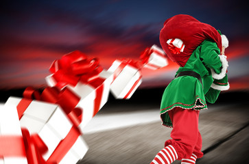 Obraz premium elf and sack and boxes 