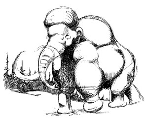 Mammoth Animal Sketch Drawing. Vector 