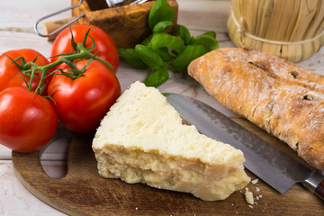 Best Italian food - fresh  pecorino cheese, red wine, olive bread