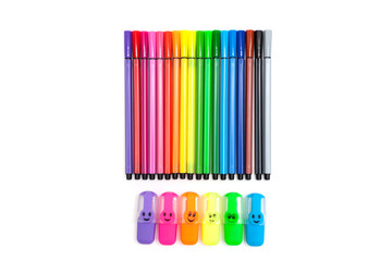 pastel of Hi Lighter and stationery isolated on white background.