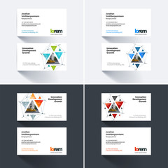 Vector business card template with triangular shapes, triangles,