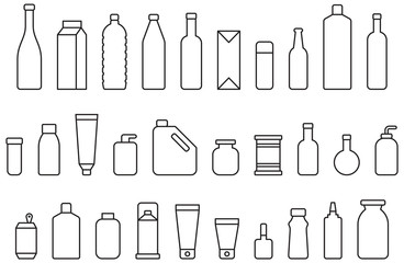 BOTTLES & CONTAINERS outline icons - obrazy, fototapety, plakaty
