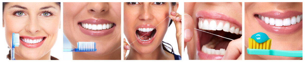 Teeth with toothbrush.