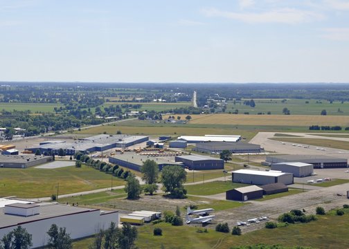 aerial view of an industrial area near the airport in Brantford, Ontario Canada