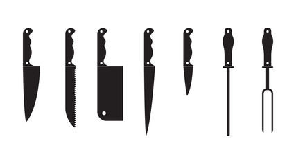 Knife Set black silhouette. Set of different knifes black silhouette icons isolated on white background. Set blade icon design element.