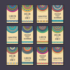Vintage banners cards set. Ornamental mandala, ethnic circle decorative elements - 127331463