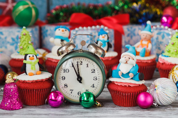 Christmas cupcakes with colored decorations