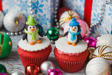 Christmas cupcakes with colored decorations