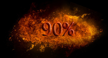  90 percent % on fire explosion, black background