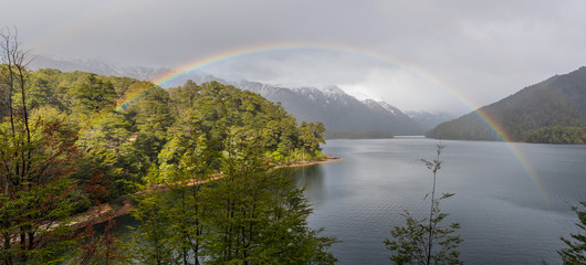 Rainbow on Lago Correntoso in Neuquen Province, Argentina - 127332647