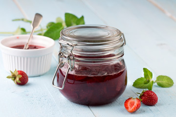 Strawberry jam in a jar