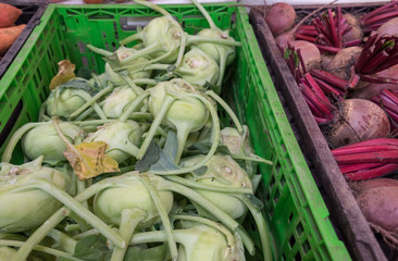 Organic kohlrabi at the farmers market