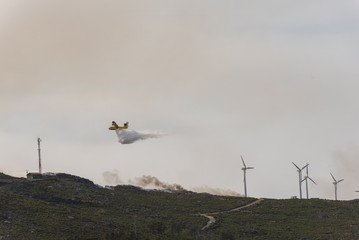 Forest fire in La Coruna, Spain.