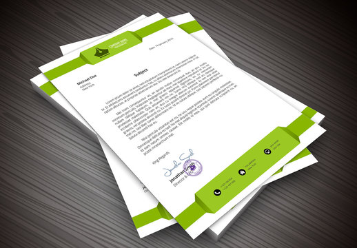Green Ribbon Header/Footer Element Letterhead Layout