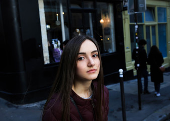 Close-up portrait of beautiful girl in Paris