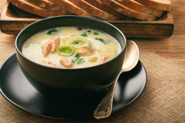 Chowder (fish soup) with rainbow trout.