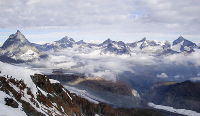 a view of the Swiss Alps in the Valais from the Matterhorn to Dent Blanche