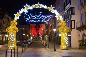Strasbourg December 2015. Entrance to the city centre of Strasbo - obrazy, fototapety, plakaty