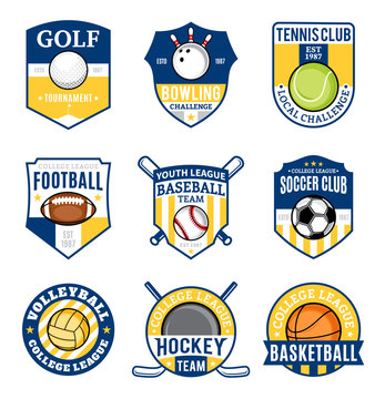 Set of sport team logo for nine sport disciplines