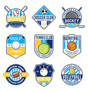 Set of sport team logo for nine sport disciplines