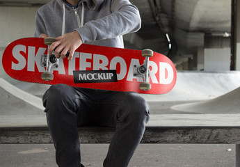 Sitting Skater with Board Mockup