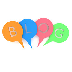 Word BLOG with letters in colorful bubbles. 3D illustration on white background.