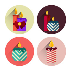 christmas candles with long shadow  flat style icon pack