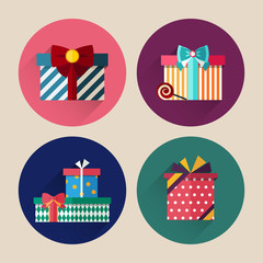 christmas gift  with long shadow flat style icon pack