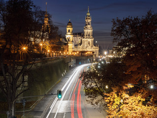 The Elbe waterfront in the night. Dresden, Germany,