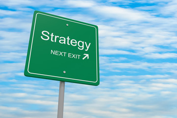 Next Exit: Strategy Road Sign, 3d illustration