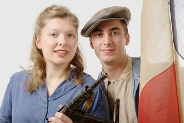 young couple of french resistant to the liberation in 1944
