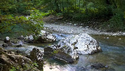Evening on the mountain river Khosta