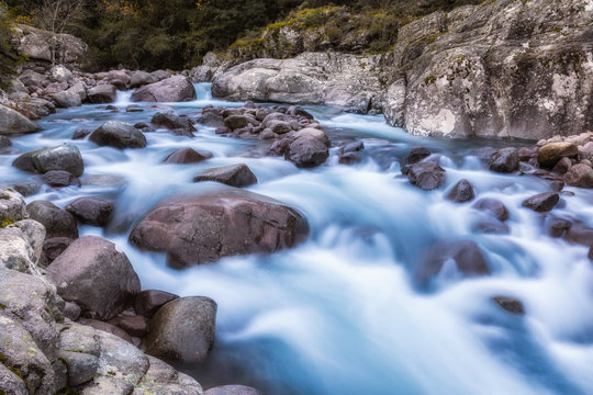 Slow shutter photo of Figarella river at Bonifatu in Corsica