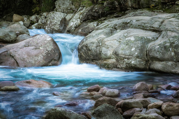 Slow shutter photo of Figarella river at Bonifatu in Corsica