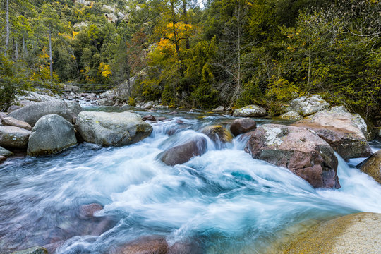 Slow shutter photo of Figarella river at Bonifatu in Corsica