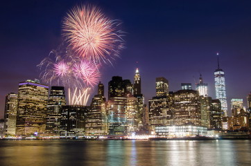 Firework over Manhattan island, New York