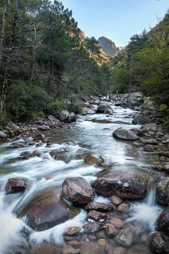 Slow shutter photo of Figarella river at Bonifatu in Corsica