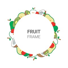 Vector illustration. Icons. Apple, kiwi, strawberry, coconut, pear. Flat style Frame