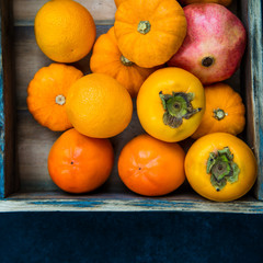 Persimmon Fruits, Pomegranate, Oranges, Pumpkins