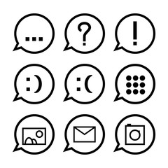Black speech bubbles with icons